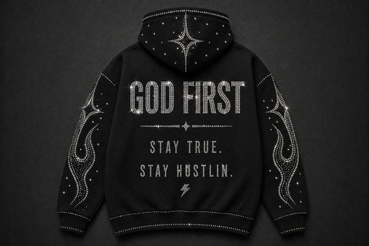 GOD FIRST Rhinestone Hoodie